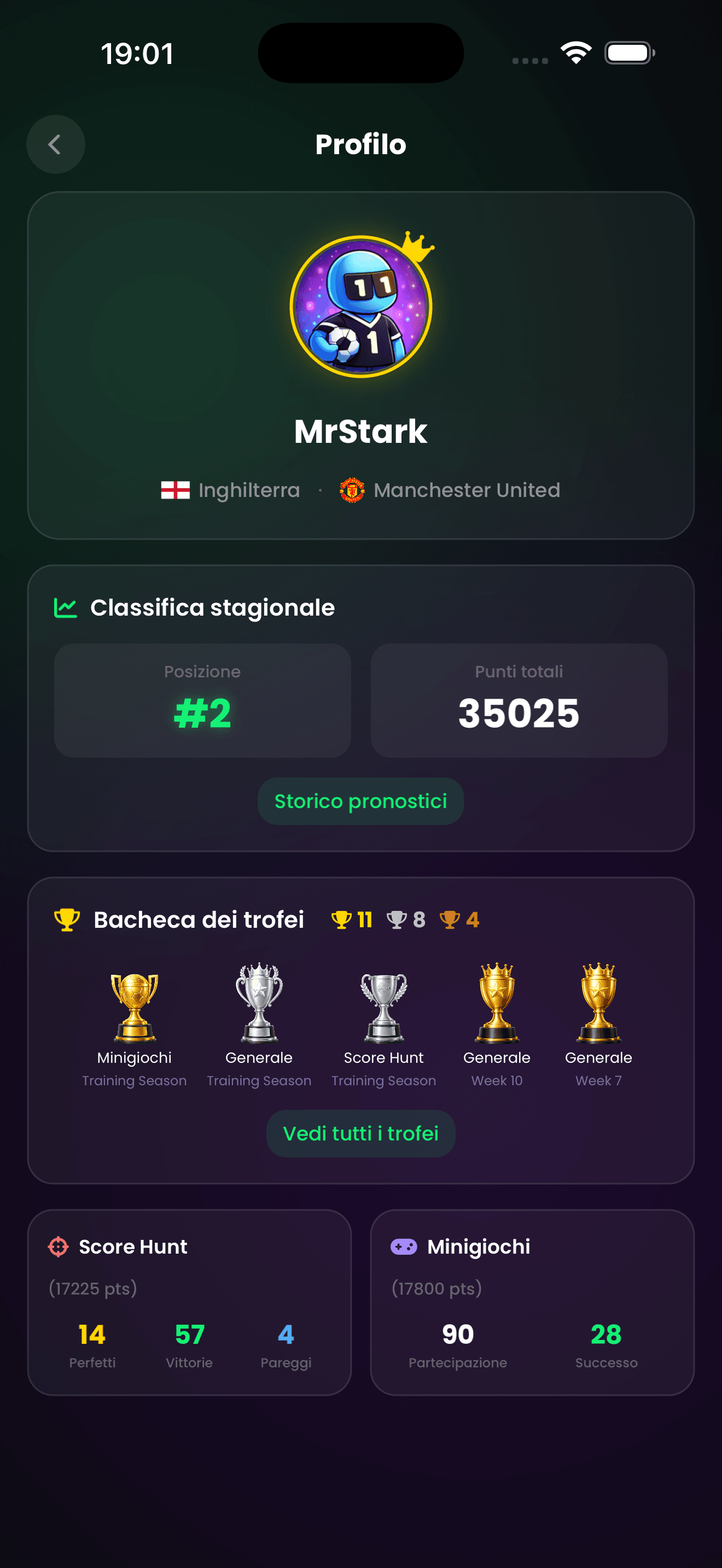 ScoreHunter app screen — user profile