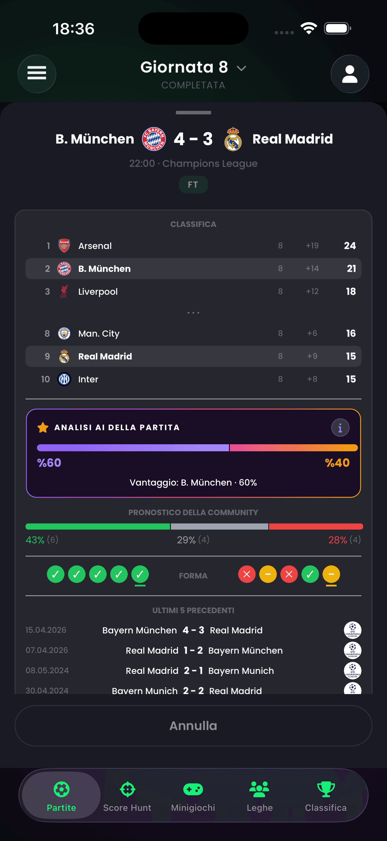 ScoreHunter app screen — match details